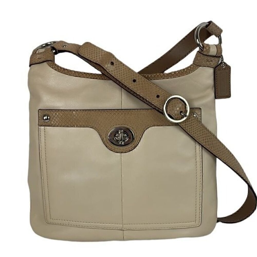 Coach Penelope F16533 Crossbody Bag - Ivory Leather/Tan Snakeskin Embossed Trim